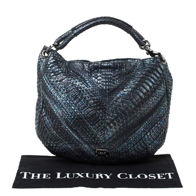 Pre Owned Jimmy Choo Holographic Python Effect Leather Sky Hobo