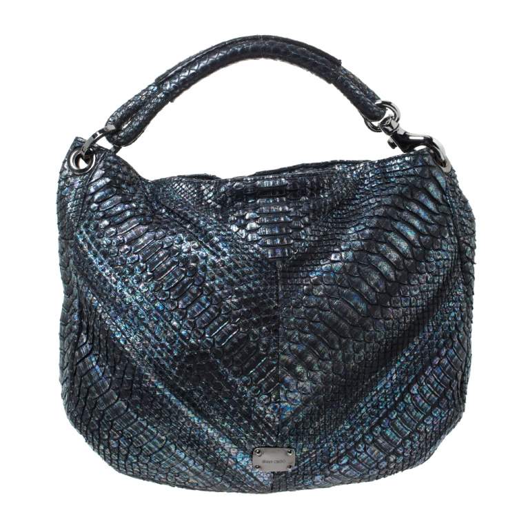 Pre Owned Jimmy Choo Holographic Python Effect Leather Sky Hobo