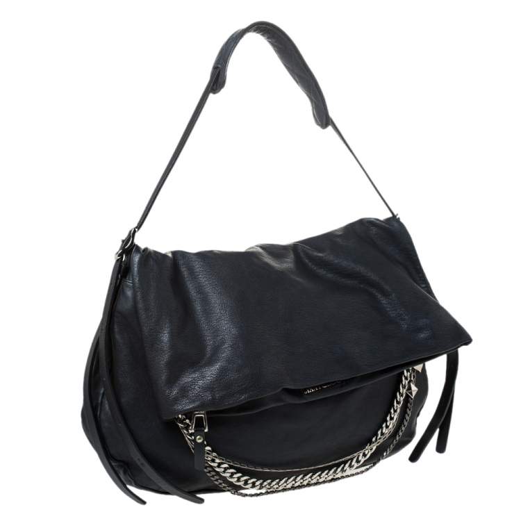 مملوكة مسبقًا Jimmy Choo Black Leather Large Biker Chain Sholder Bag