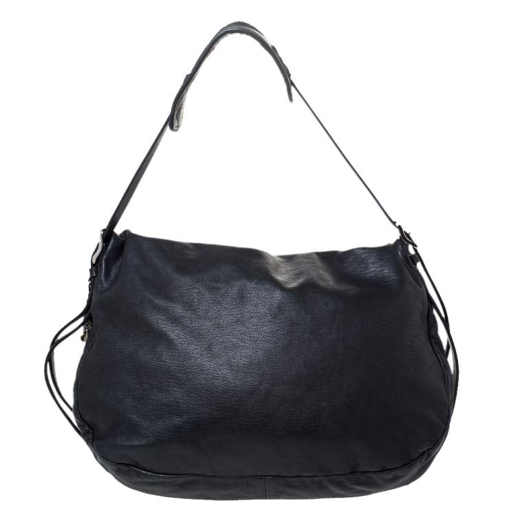 مملوكة مسبقًا Jimmy Choo Black Leather Large Biker Chain Sholder Bag
