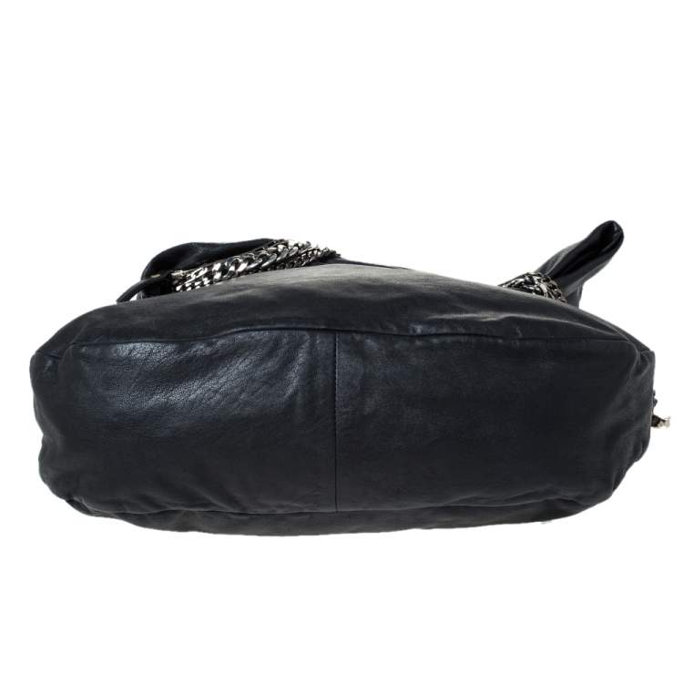 مملوكة مسبقًا Jimmy Choo Black Leather Large Biker Chain Sholder Bag