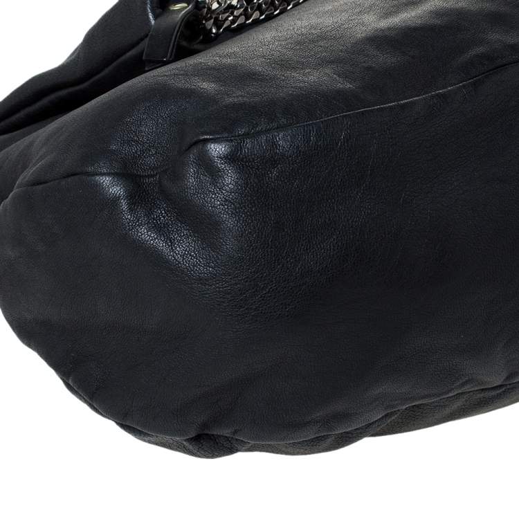 مملوكة مسبقًا Jimmy Choo Black Leather Large Biker Chain Sholder Bag