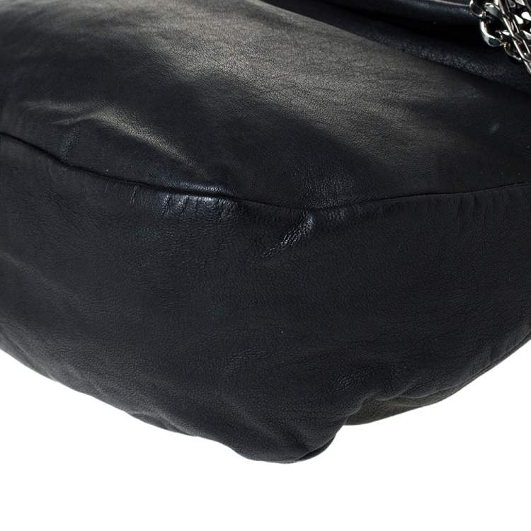 مملوكة مسبقًا Jimmy Choo Black Leather Large Biker Chain Sholder Bag