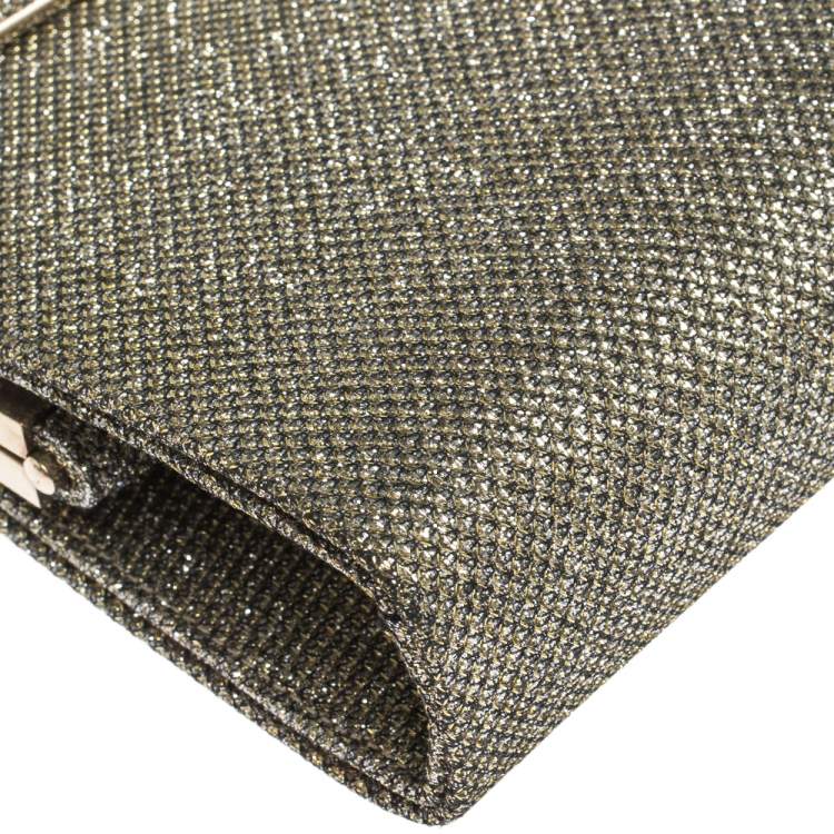 Pre Owned Jimmy Choo Metallic Gold Glitter Fabric Frame Clutch 