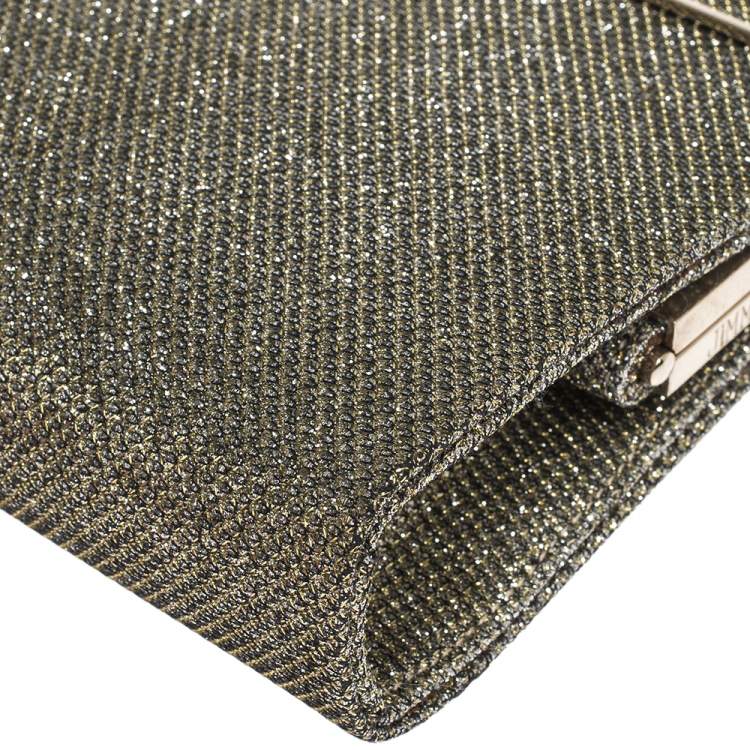 Pre Owned Jimmy Choo Metallic Gold Glitter Fabric Frame Clutch 