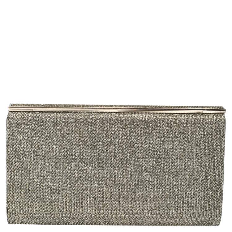 Pre Owned Jimmy Choo Metallic Gold Glitter Fabric Frame Clutch 