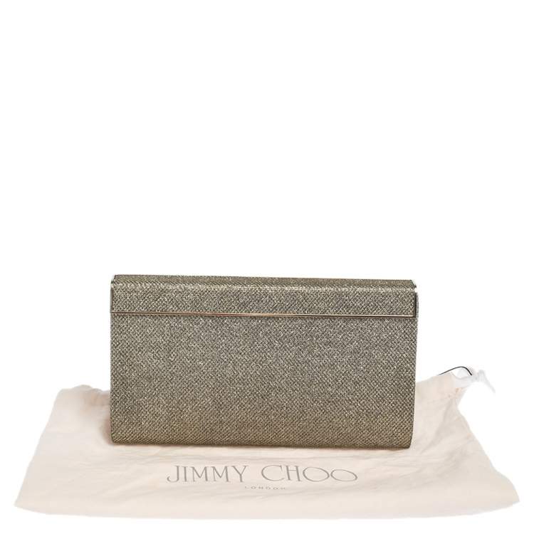 Pre Owned Jimmy Choo Metallic Gold Glitter Fabric Frame Clutch 