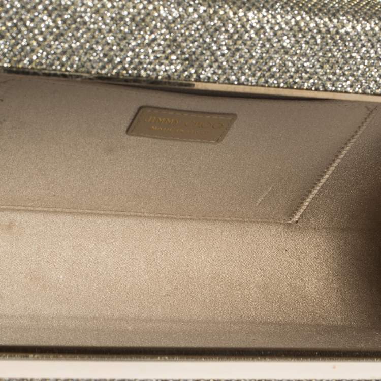 Pre Owned Jimmy Choo Metallic Gold Glitter Fabric Frame Clutch 