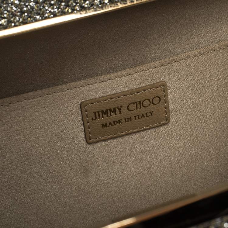 Pre Owned Jimmy Choo Metallic Gold Glitter Fabric Frame Clutch 