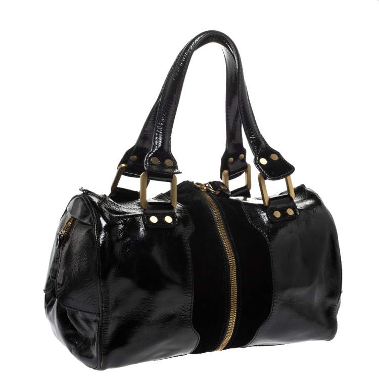 Pre Owned Jimmy Choo Black Patent Leather and Suede Marla Satchel