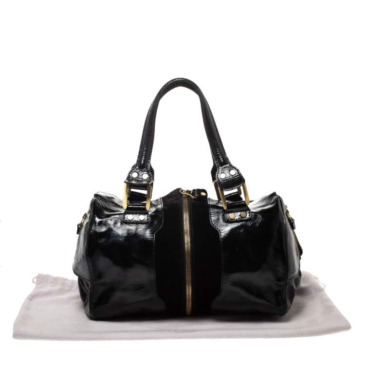 Pre Owned Jimmy Choo Black Patent Leather and Suede Marla Satchel