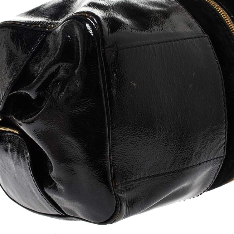 Pre Owned Jimmy Choo Black Patent Leather and Suede Marla Satchel