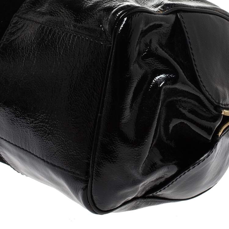 Pre Owned Jimmy Choo Black Patent Leather and Suede Marla Satchel