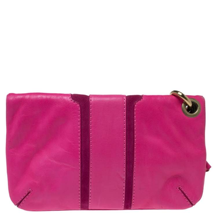 Pre Owned Jimmy Choo Neon Pink Leather Mave Foldover Clutch