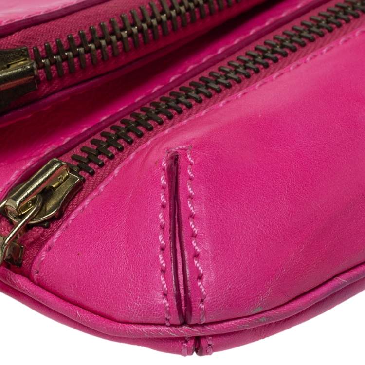 Pre Owned Jimmy Choo Neon Pink Leather Mave Foldover Clutch