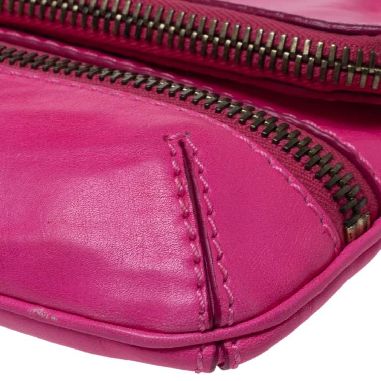 Pre Owned Jimmy Choo Neon Pink Leather Mave Foldover Clutch