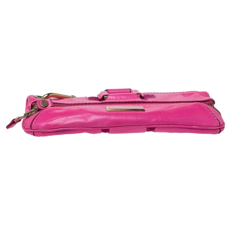 Pre Owned Jimmy Choo Neon Pink Leather Mave Foldover Clutch