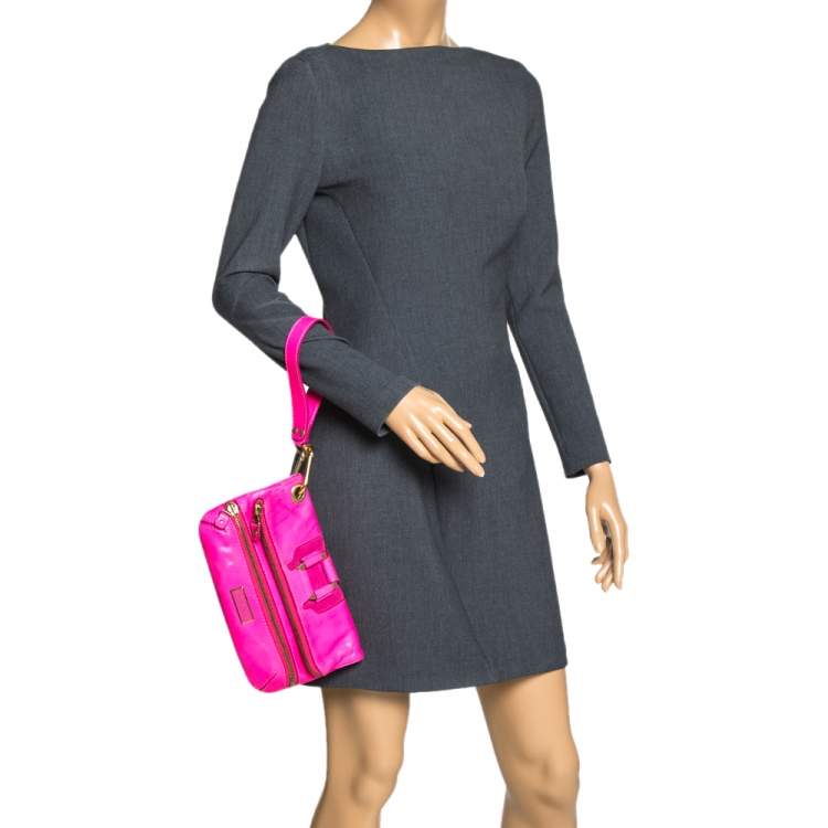 Pre Owned Jimmy Choo Neon Pink Leather Mave Foldover Clutch