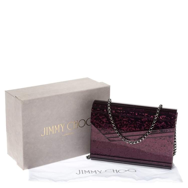 Pre Owned Jimmy Choo Burgundy Glitter Acrylic Candy Clutch Bag