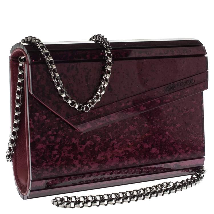 Pre Owned Jimmy Choo Burgundy Glitter Acrylic Candy Clutch Bag