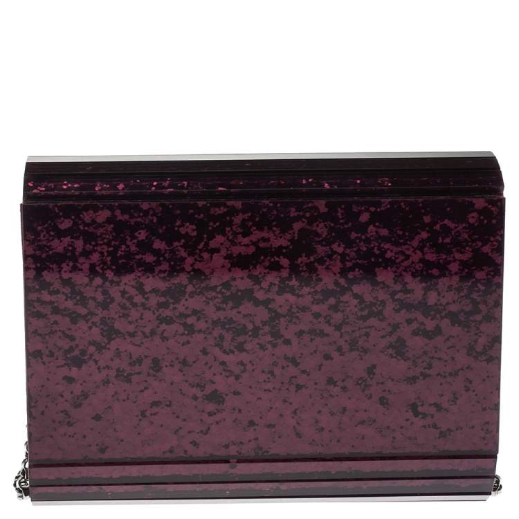 Pre Owned Jimmy Choo Burgundy Glitter Acrylic Candy Clutch Bag