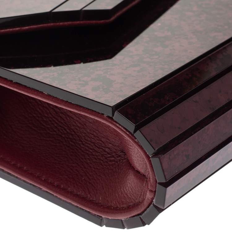 Pre Owned Jimmy Choo Burgundy Glitter Acrylic Candy Clutch Bag