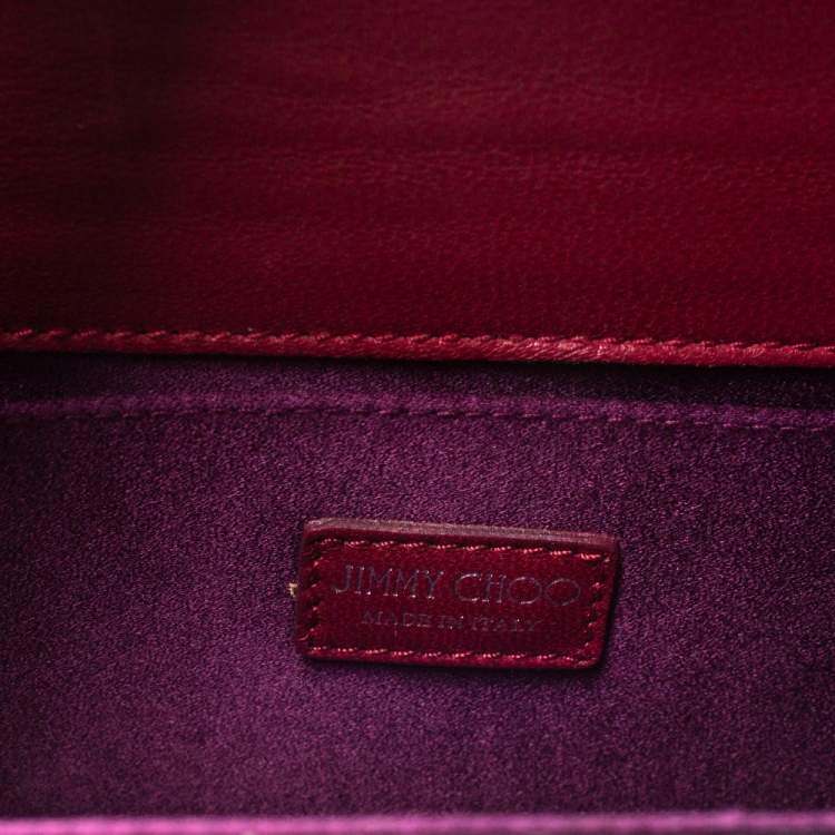 Pre Owned Jimmy Choo Burgundy Glitter Acrylic Candy Clutch Bag