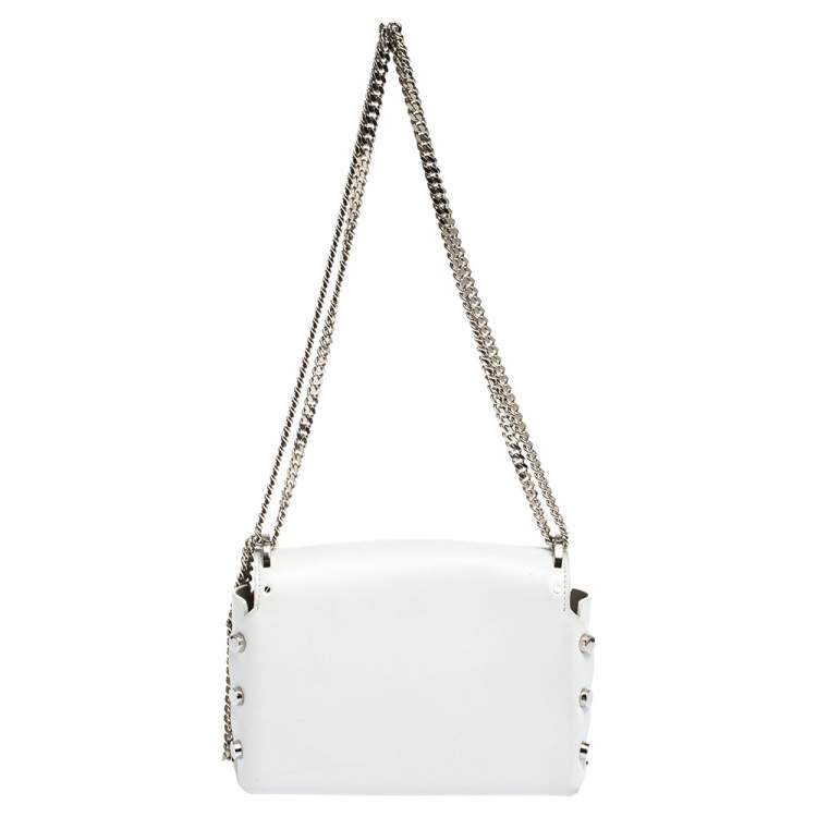 Pre Owned Jimmy Choo White/Gold Leather and Glitters Lockett City Shoulder Bag