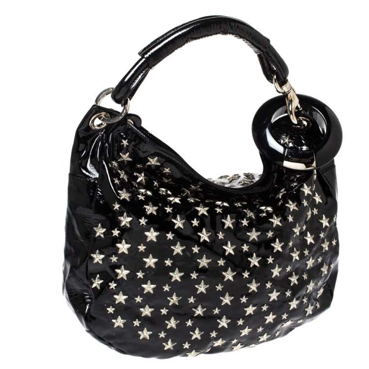 Pre Owned Jimmy Choo Black Patent Leather Star Studded Sky Hobo