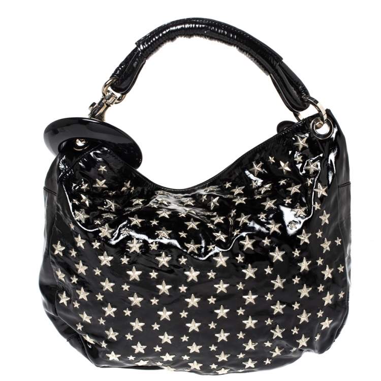 Pre Owned Jimmy Choo Black Patent Leather Star Studded Sky Hobo