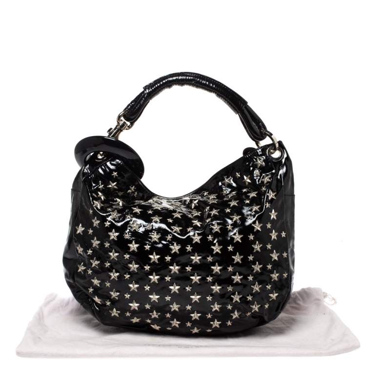 Pre Owned Jimmy Choo Black Patent Leather Star Studded Sky Hobo