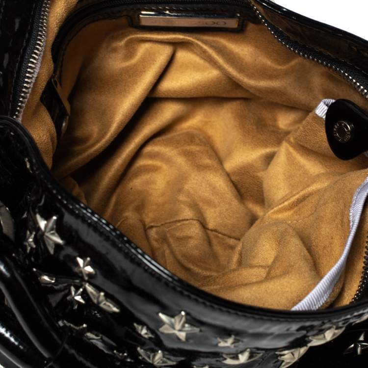 Pre Owned Jimmy Choo Black Patent Leather Star Studded Sky Hobo