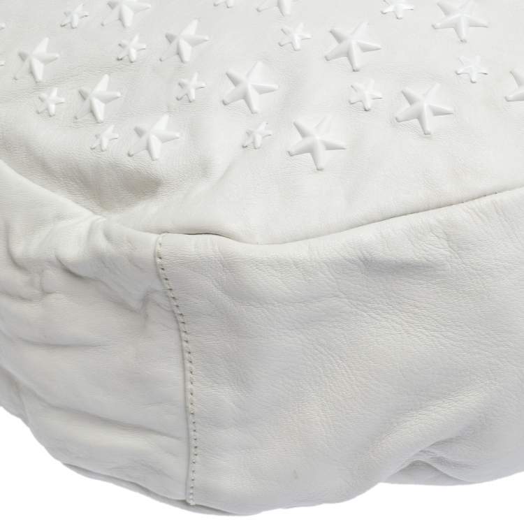Pre Owned Jimmy Choo White Leather Star Studded Sky Bangle Hobo