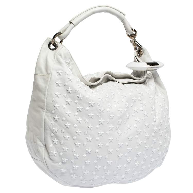 Pre Owned Jimmy Choo White Leather Star Studded Sky Bangle Hobo
