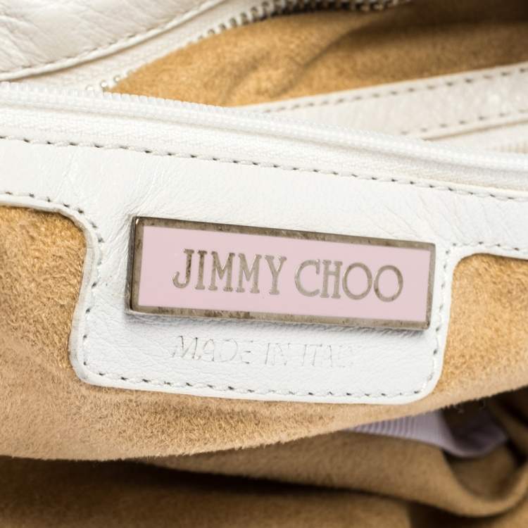 Pre Owned Jimmy Choo White Leather Star Studded Sky Bangle Hobo