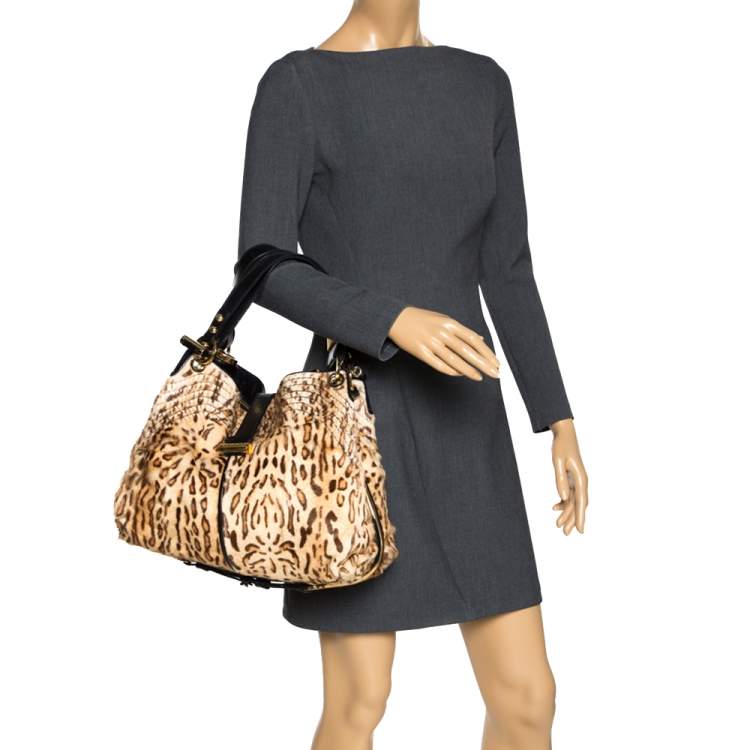 Jimmy Choo Brown Black Leopard Print Calfhair and Leather Alex