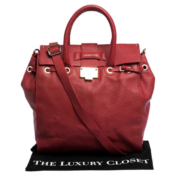 Pre Owned Jimmy Choo Red Leather Large Rosalie Satchel
