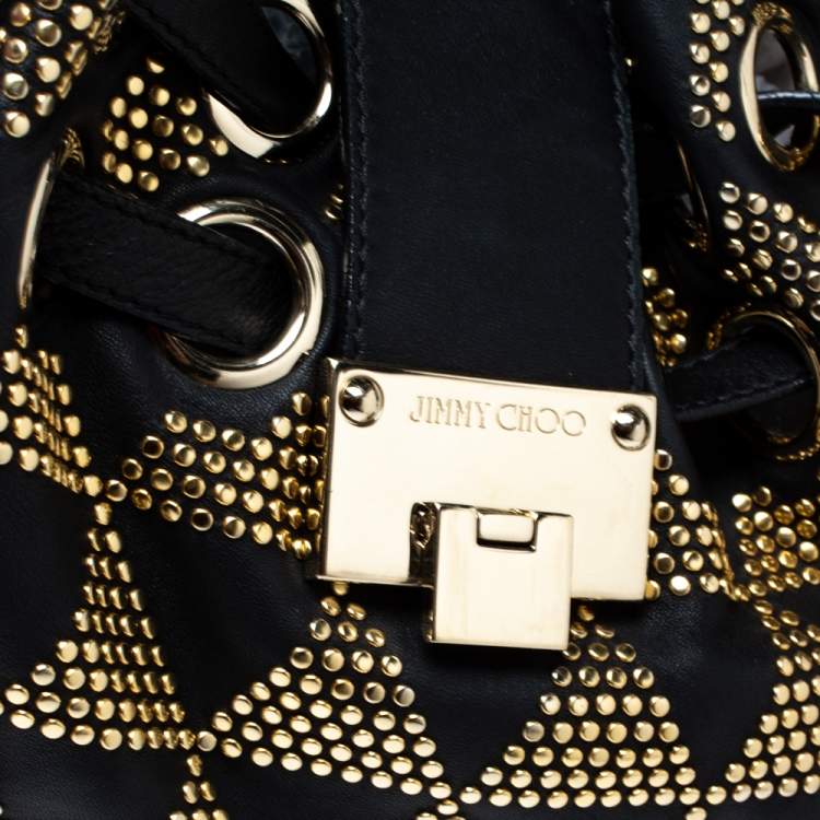 Pre Owned Jimmy Choo Black Leather Riki Studded Tote
