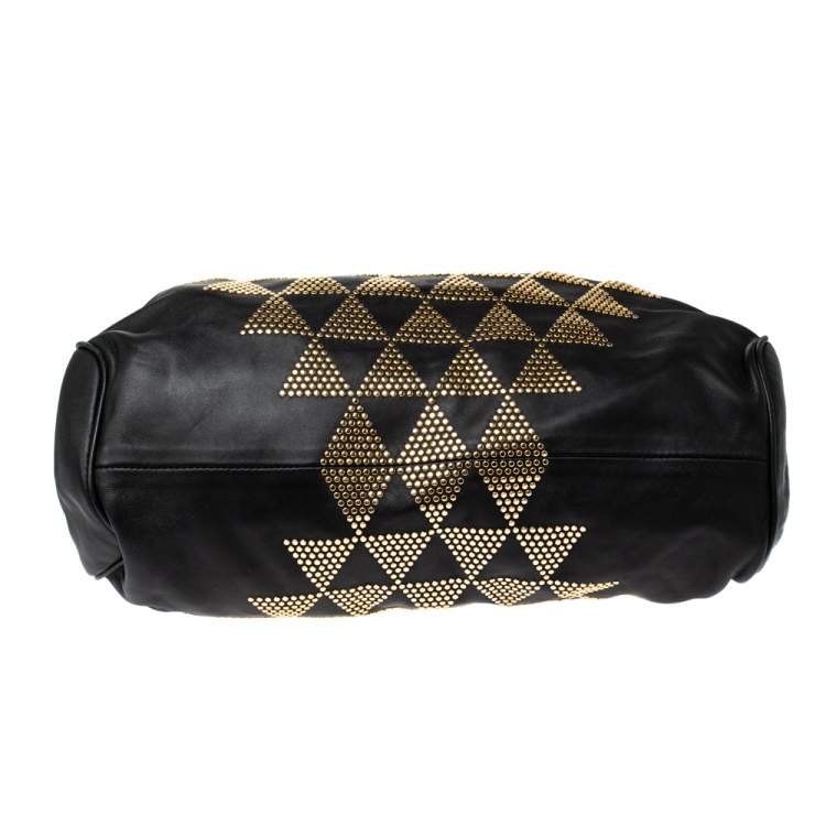 Pre Owned Jimmy Choo Black Leather Riki Studded Tote