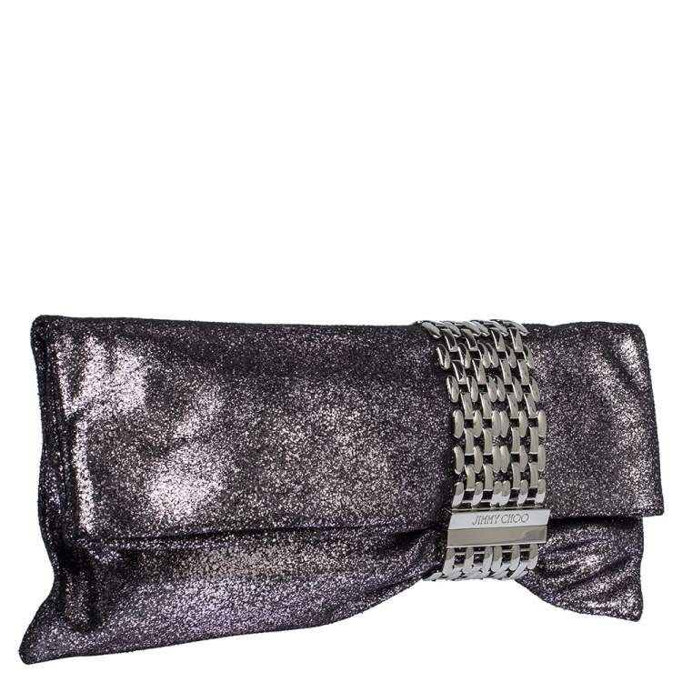 مملوكة مسبقًا Jimmy Choo Metallic Glittery Suede Chandra Clutch