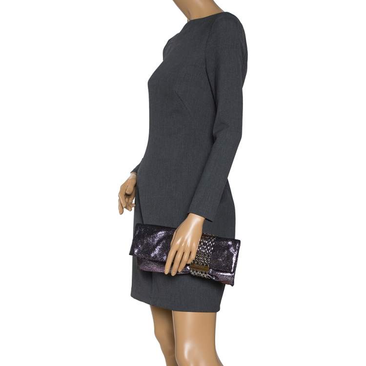 مملوكة مسبقًا Jimmy Choo Metallic Glittery Suede Chandra Clutch