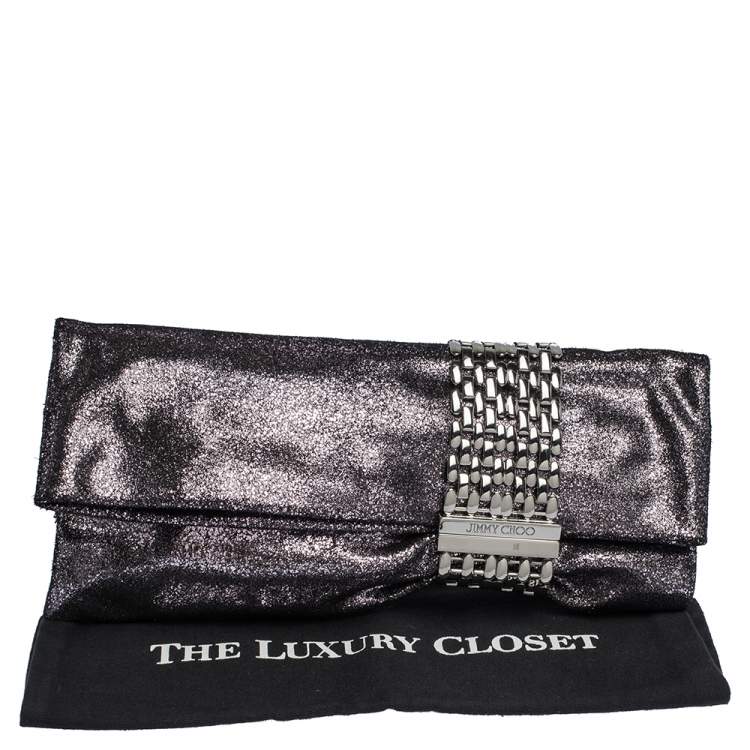 مملوكة مسبقًا Jimmy Choo Metallic Glittery Suede Chandra Clutch