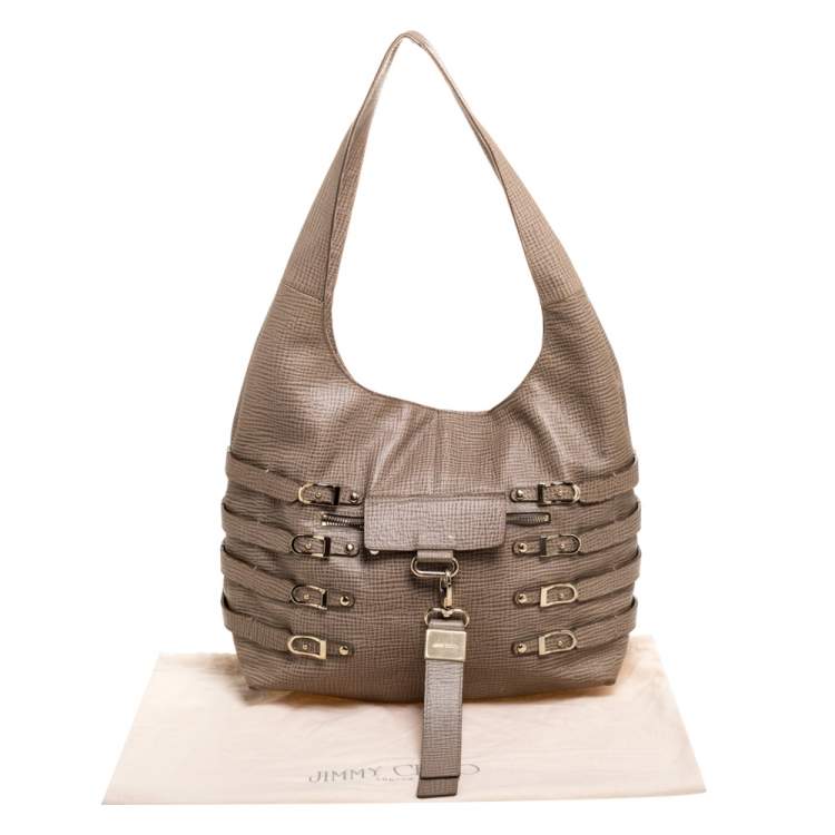 Pre Owned Jimmy Choo Beige Textured Leather Bardia Buckle Hobo