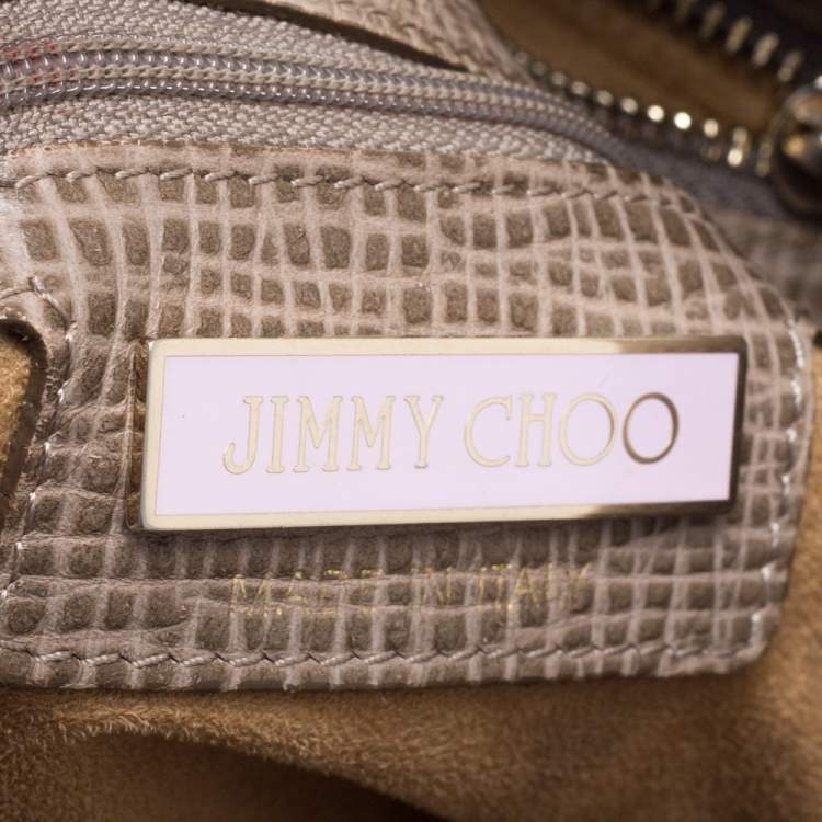 Pre Owned Jimmy Choo Beige Textured Leather Bardia Buckle Hobo