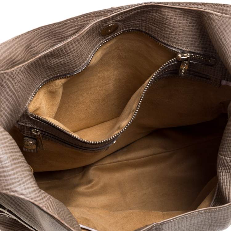 Pre Owned Jimmy Choo Beige Textured Leather Bardia Buckle Hobo