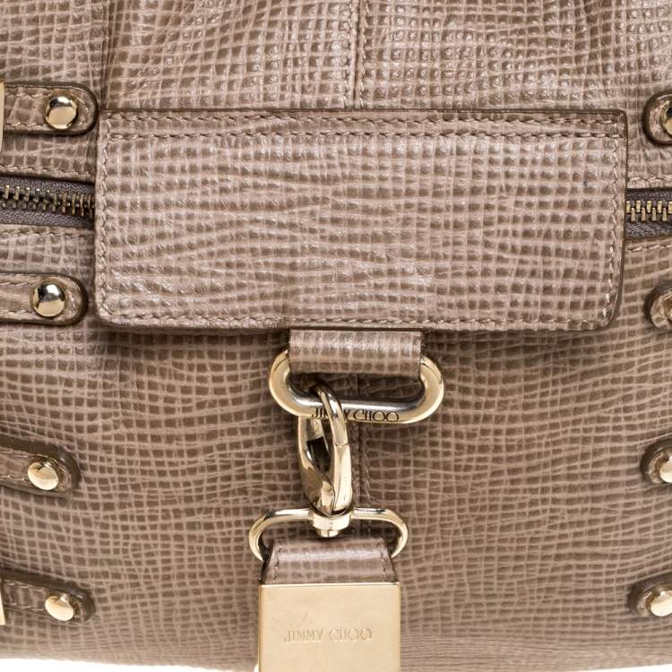 Pre Owned Jimmy Choo Beige Textured Leather Bardia Buckle Hobo