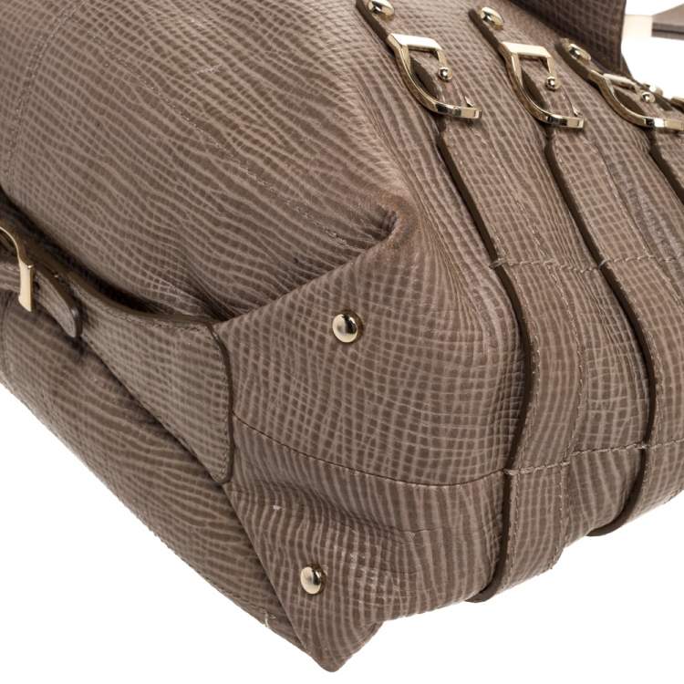 Pre Owned Jimmy Choo Beige Textured Leather Bardia Buckle Hobo