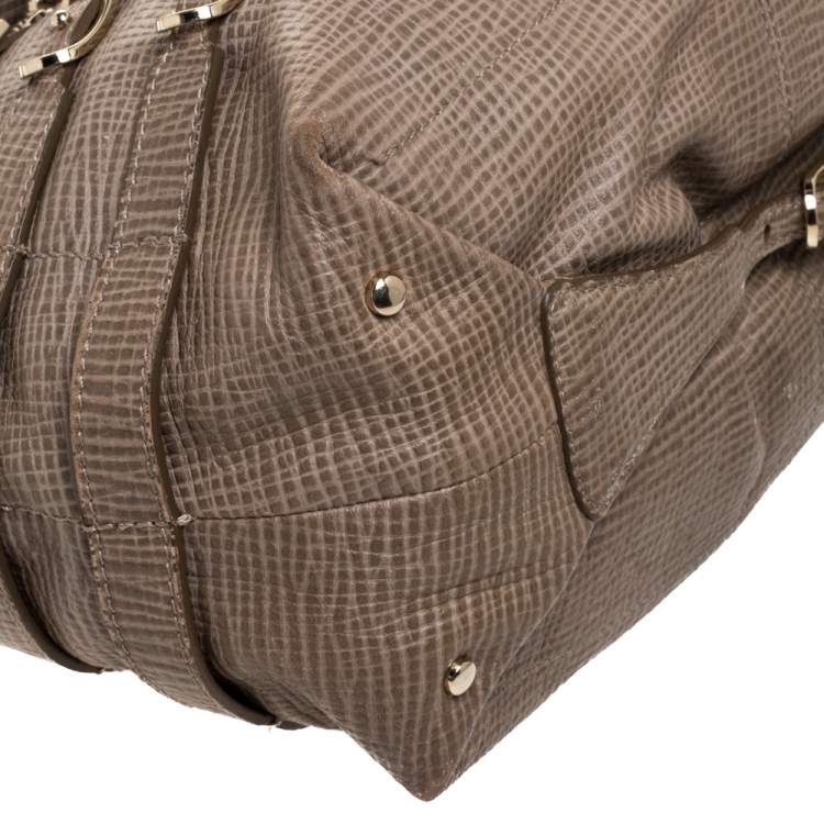 Pre Owned Jimmy Choo Beige Textured Leather Bardia Buckle Hobo