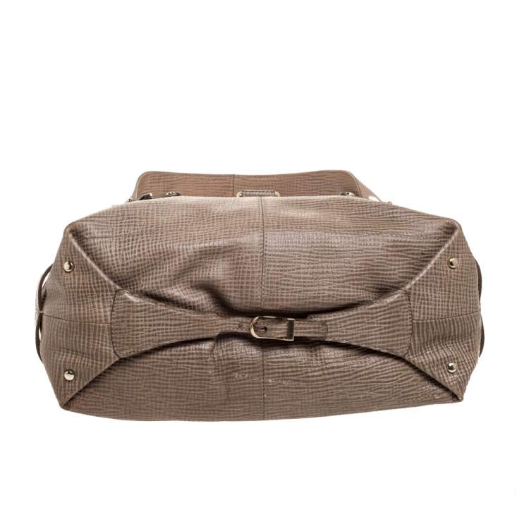Pre Owned Jimmy Choo Beige Textured Leather Bardia Buckle Hobo