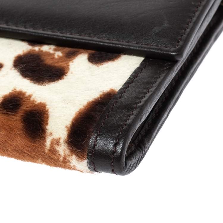 Pre Owned Jimmy Choo Brown/Beige Leopard Print Calfhair and Leather Clutch